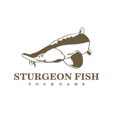 Sturgeon Fish logo tasarım vektörü. Siluet Sturgeon Balık Şablonu İllüstrasyonu.