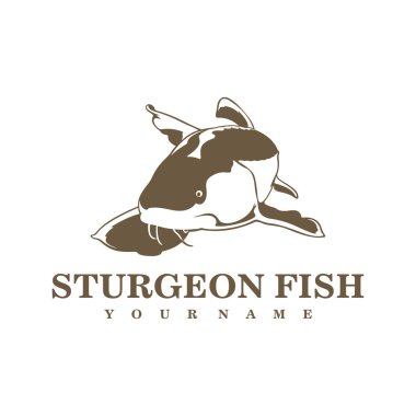Sturgeon Fish logo tasarım vektörü. Siluet Sturgeon Balık Şablonu İllüstrasyonu.