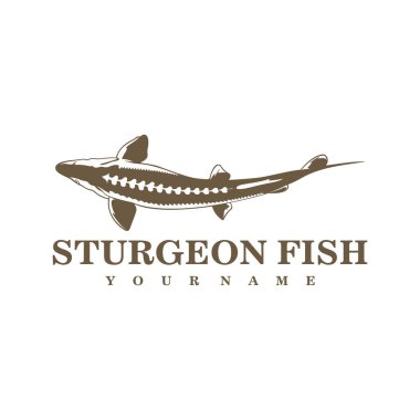 Sturgeon Fish logo tasarım vektörü. Siluet Sturgeon Balık Şablonu İllüstrasyonu.