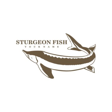 Sturgeon Fish logo tasarım vektörü. Siluet Sturgeon Balık Şablonu İllüstrasyonu.