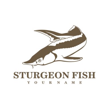 Sturgeon Fish logo tasarım vektörü. Siluet Sturgeon Balık Şablonu İllüstrasyonu.