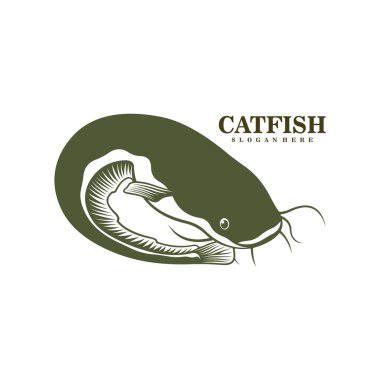 Catfish logo tasarım vektörü. Siluet Kedi Balığı Şablonu Çizimi.