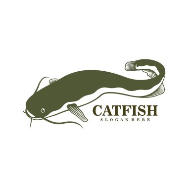 Catfish logo tasarım vektörü. Siluet Kedi Balığı Şablonu Çizimi.