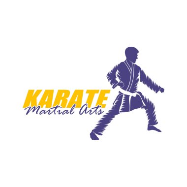 Karate logosu tasarım vektörü. Siluet Karate Savaşçısı Şablon Çizimi