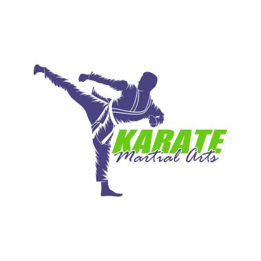 Karate logosu tasarım vektörü. Siluet Karate Savaşçısı Şablon Çizimi