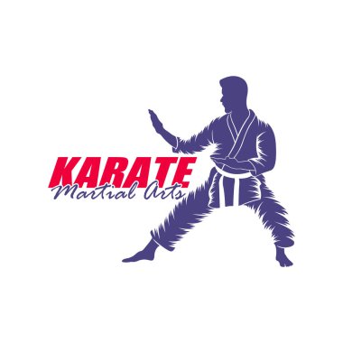 Karate logosu tasarım vektörü. Siluet Karate Savaşçısı Şablon Çizimi