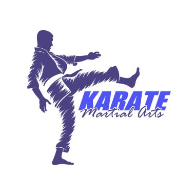 Karate logosu tasarım vektörü. Siluet Karate Savaşçısı Şablon Çizimi