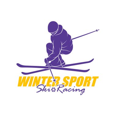 Dağ Kayağı Logosu Tasarım Vektörü. Siluet Kayakçı Şablonu Çizimi