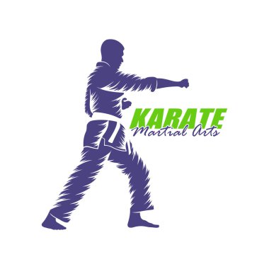 Karate logosu tasarım vektörü. Siluet Karate Savaşçısı Şablon Çizimi
