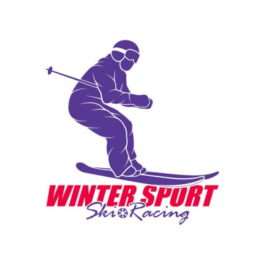 Dağ Kayağı Logosu Tasarım Vektörü. Siluet Kayakçı Şablonu Çizimi