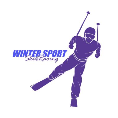 Dağ Kayağı Logosu Tasarım Vektörü. Siluet Kayakçı Şablonu Çizimi