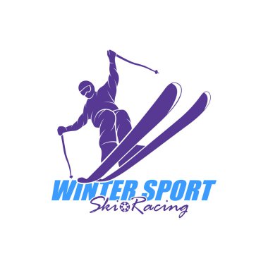 Dağ Kayağı Logosu Tasarım Vektörü. Siluet Kayakçı Şablonu Çizimi