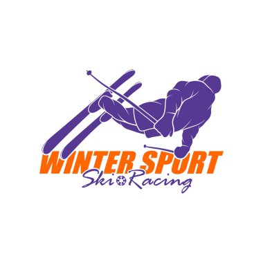 Dağ Kayağı Logosu Tasarım Vektörü. Siluet Kayakçı Şablonu Çizimi