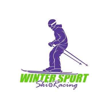 Dağ Kayağı Logosu Tasarım Vektörü. Siluet Kayakçı Şablonu Çizimi