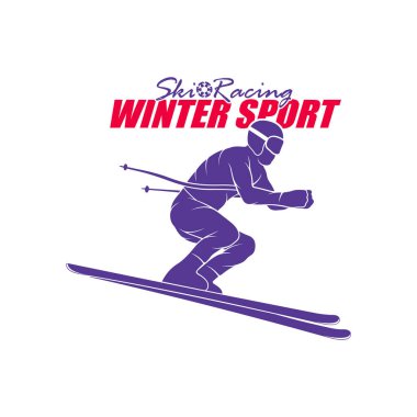 Dağ Kayağı Logosu Tasarım Vektörü. Siluet Kayakçı Şablonu Çizimi