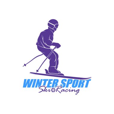 Dağ Kayağı Logosu Tasarım Vektörü. Siluet Kayakçı Şablonu Çizimi