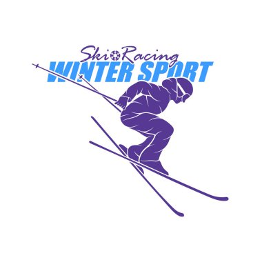 Dağ Kayağı Logosu Tasarım Vektörü. Siluet Kayakçı Şablonu Çizimi