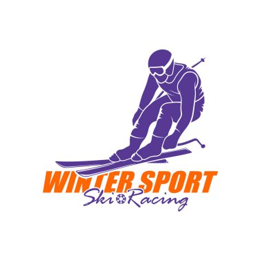 Dağ Kayağı Logosu Tasarım Vektörü. Siluet Kayakçı Şablonu Çizimi