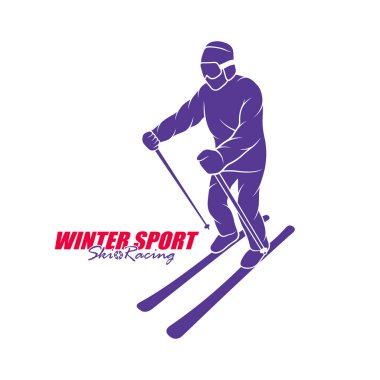 Dağ Kayağı Logosu Tasarım Vektörü. Siluet Kayakçı Şablonu Çizimi