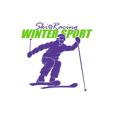 Dağ Kayağı Logosu Tasarım Vektörü. Siluet Kayakçı Şablonu Çizimi