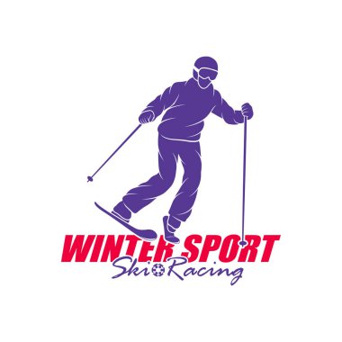 Dağ Kayağı Logosu Tasarım Vektörü. Siluet Kayakçı Şablonu Çizimi