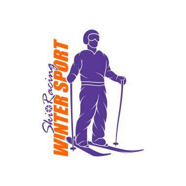 Dağ Kayağı Logosu Tasarım Vektörü. Siluet Kayakçı Şablonu Çizimi