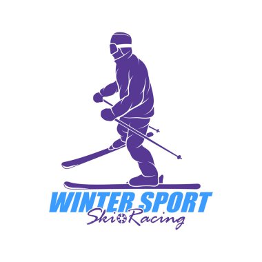 Dağ Kayağı Logosu Tasarım Vektörü. Siluet Kayakçı Şablonu Çizimi