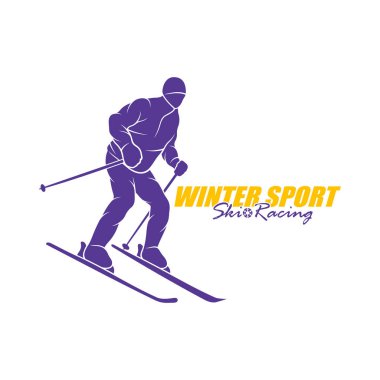 Dağ Kayağı Logosu Tasarım Vektörü. Siluet Kayakçı Şablonu Çizimi