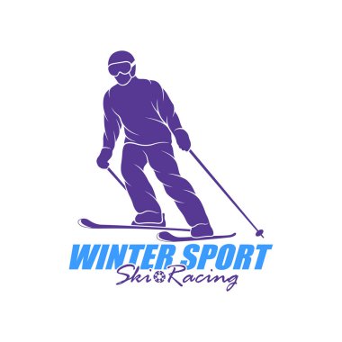 Dağ Kayağı Logosu Tasarım Vektörü. Siluet Kayakçı Şablonu Çizimi