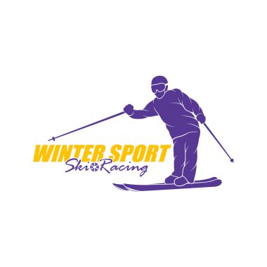 Dağ Kayağı Logosu Tasarım Vektörü. Siluet Kayakçı Şablonu Çizimi