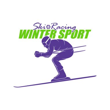 Dağ Kayağı Logosu Tasarım Vektörü. Siluet Kayakçı Şablonu Çizimi