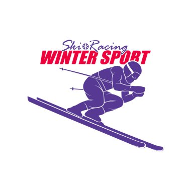 Dağ Kayağı Logosu Tasarım Vektörü. Siluet Kayakçı Şablonu Çizimi