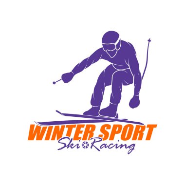 Dağ Kayağı Logosu Tasarım Vektörü. Siluet Kayakçı Şablonu Çizimi