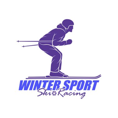 Dağ Kayağı Logosu Tasarım Vektörü. Siluet Kayakçı Şablonu Çizimi