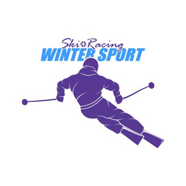 Dağ Kayağı Logosu Tasarım Vektörü. Siluet Kayakçı Şablonu Çizimi