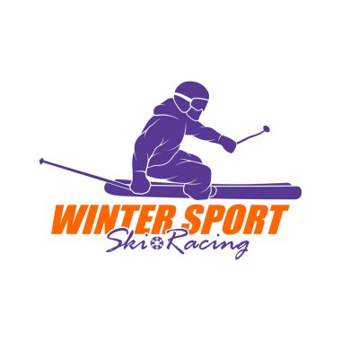 Dağ Kayağı Logosu Tasarım Vektörü. Siluet Kayakçı Şablonu Çizimi