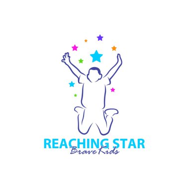Erişilen Yıldızların Logo Tasarım Şablonu. Çocuklar Rüya Yıldızı Logo Vektörü. Amblem, Renkli, Yaratıcı Sembol, Simge