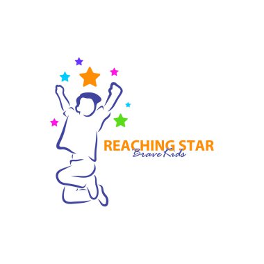 Erişilen Yıldızların Logo Tasarım Şablonu. Çocuklar Rüya Yıldızı Logo Vektörü. Amblem, Renkli, Yaratıcı Sembol, Simge