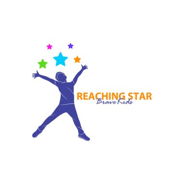 Erişilen Yıldızların Logo Tasarım Şablonu. Çocuklar Rüya Yıldızı Logo Vektörü. Amblem, Renkli, Yaratıcı Sembol, Simge