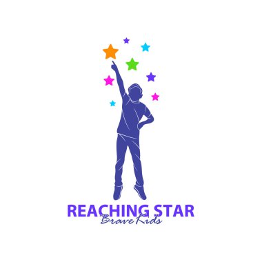 Erişilen Yıldızların Logo Tasarım Şablonu. Çocuklar Rüya Yıldızı Logo Vektörü. Amblem, Renkli, Yaratıcı Sembol, Simge