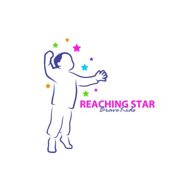 Erişilen Yıldızların Logo Tasarım Şablonu. Çocuklar Rüya Yıldızı Logo Vektörü. Amblem, Renkli, Yaratıcı Sembol, Simge