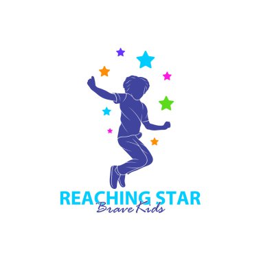 Erişilen Yıldızların Logo Tasarım Şablonu. Çocuklar Rüya Yıldızı Logo Vektörü. Amblem, Renkli, Yaratıcı Sembol, Simge