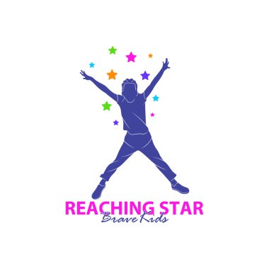 Erişilen Yıldızların Logo Tasarım Şablonu. Çocuklar Rüya Yıldızı Logo Vektörü. Amblem, Renkli, Yaratıcı Sembol, Simge