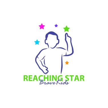 Erişilen Yıldızların Logo Tasarım Şablonu. Çocuklar Rüya Yıldızı Logo Vektörü. Amblem, Renkli, Yaratıcı Sembol, Simge