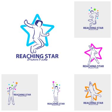 Erişen Yıldızların Logo Tasarım Şablonu. Çocuklar Rüya Yıldızı Logo Vektörü. Amblem, Renkli, Yaratıcı Sembol, Simge