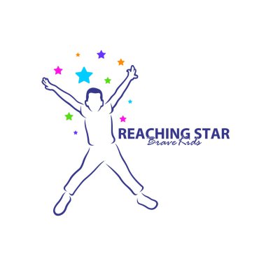 Erişilen Yıldızların Logo Tasarım Şablonu. Çocuklar Rüya Yıldızı Logo Vektörü. Amblem, Renkli, Yaratıcı Sembol, Simge