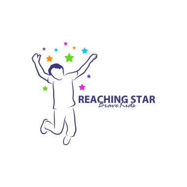 Erişilen Yıldızların Logo Tasarım Şablonu. Çocuklar Rüya Yıldızı Logo Vektörü. Amblem, Renkli, Yaratıcı Sembol, Simge