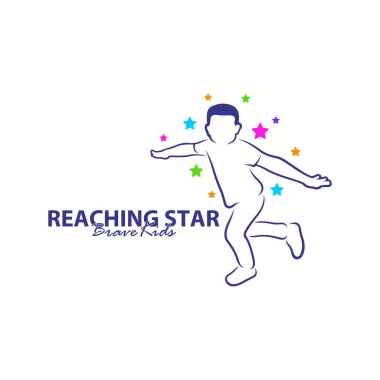 Erişilen Yıldızların Logo Tasarım Şablonu. Çocuklar Rüya Yıldızı Logo Vektörü. Amblem, Renkli, Yaratıcı Sembol, Simge