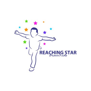 Erişilen Yıldızların Logo Tasarım Şablonu. Çocuklar Rüya Yıldızı Logo Vektörü. Amblem, Renkli, Yaratıcı Sembol, Simge