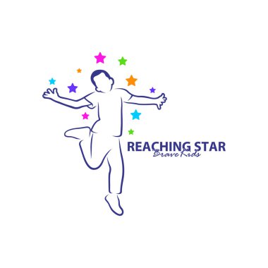 Erişilen Yıldızların Logo Tasarım Şablonu. Çocuklar Rüya Yıldızı Logo Vektörü. Amblem, Renkli, Yaratıcı Sembol, Simge